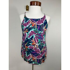Vintage 90s VERSE Tropical Rayon Tank Top Made USA Medium Coastal Resort Boho